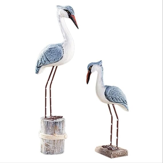 2PCS Coastal Ocean Decor Wooden Seagull Figurine Bird Statue Home Decoration