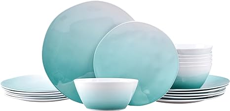Joviton Home 18-Piece Teal Turquoise Ombre Melamine Dinnerware Set for 6
