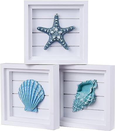 Lodocave 3D Art Beach Wall Decor, Seashell Starfish Set Of 3