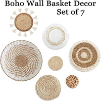7 Pack Boho Wall Basket Decor - Seagrass Rattan Wicker