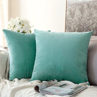 MIULEE, Velvet Soft Solid Decorative Square Throw Pillow Aqua Green