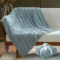 Amélie Home Blue Cable Knit Throw Blanket, 50'' x 60''