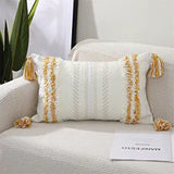 Seeksee Boho Cotton Hand-Woven Fringed Throw Pillow Yellow