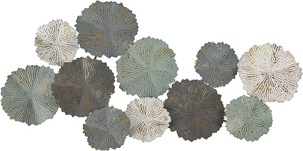 LuxenHome Metal Wall Art 48 Inch Distressed Multi Color Abstract Flowers