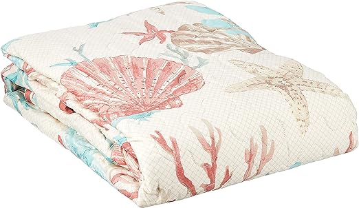 Madison Park Pebble Beach Luxury Oversized Cotton Quilted Throw Coral Aqua 50x70