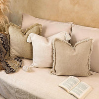 Boho Neutral Linen Cotton Throw Pillow 18x18