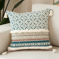 Boho Tufted Decorative Throw Pillow - Modern Moroccan Style, 18x18 Inches, Blue