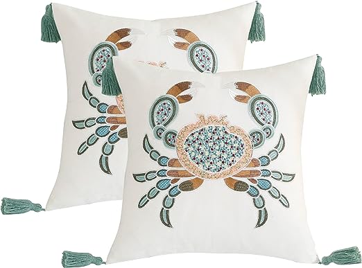 Tosleo Embroidered Crab Throw Pillow