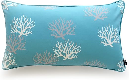 Hofdeco Beach Indoor Outdoor Pillow, Water Resistant, Aqua Turquoise Coral, 12"x20"