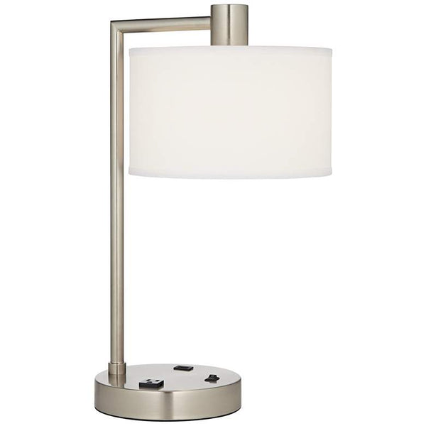 Brushed Nickel Desk Lamp with 1 Outlet and 1 USB