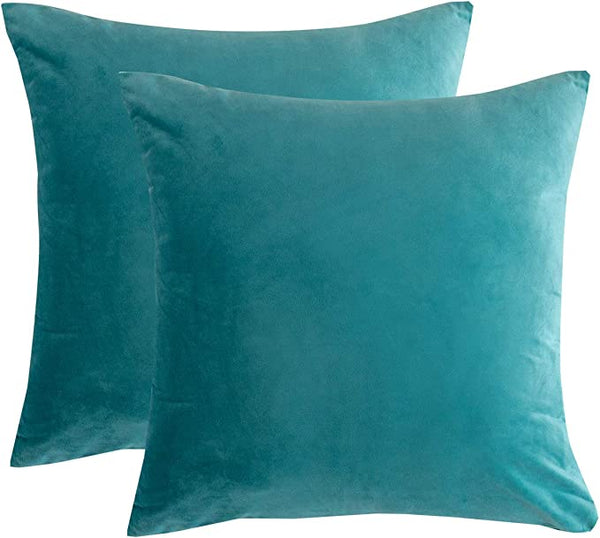RainRoad Velvet Decorative Throw Pillow Cushion Square Light Teal 18x18 Inch