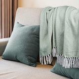 Urban Villa Throw Blanket with Fringes for Couch Bed Made of 100% Cotton, Green/White