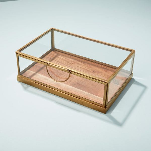 Glass Display Case With Wood Base