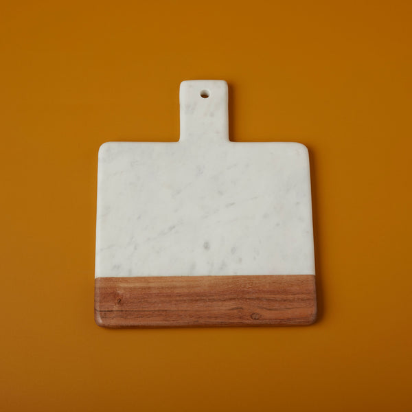 White Marble & Acacia Wood Square Handled Board