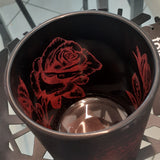 Black Candle Holder Glass With Red Rose Effect